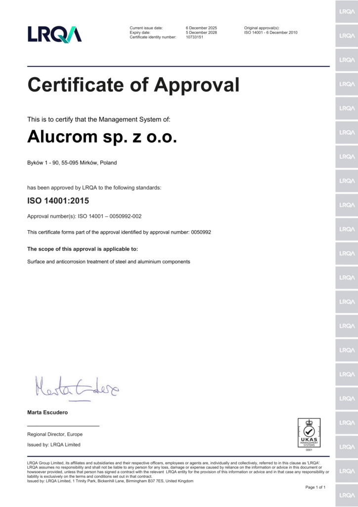 ISO 14001, Ekologia w Alucrom